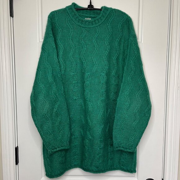 Vintage Esprit Cable Knit Sweater Womens Large Oversized Green Mohair Wool Blend - Picture 2 of 11